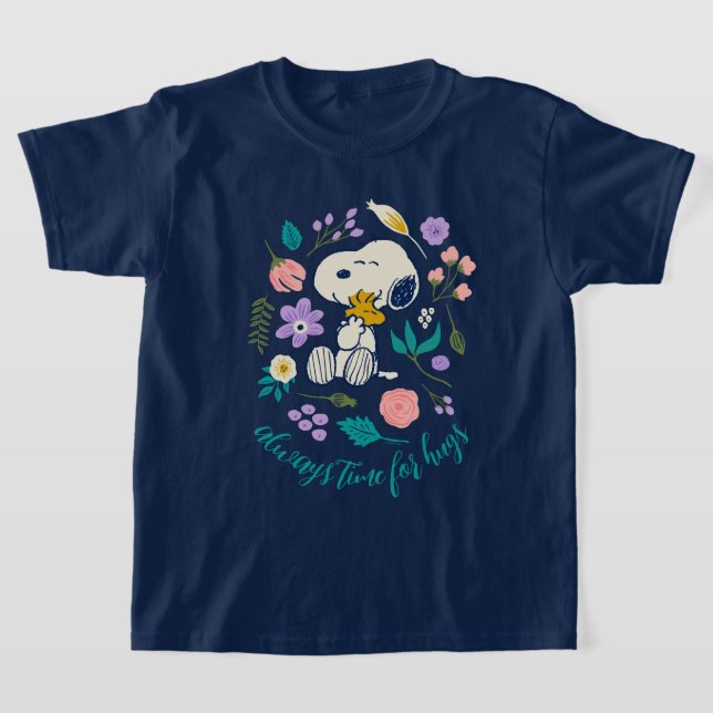 Peanuts In Bloom | Snoopy & Woodstock Flower Hug T-Shirt (Laydown)