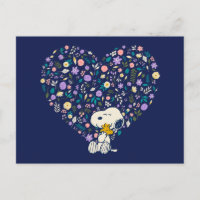 Peanuts In Bloom | Snoopy & Woodstock Heart Postcard