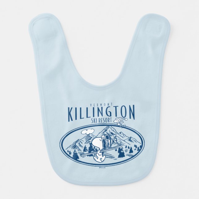 Peanuts | Killington Ski Resort Vermont Baby Bib (Front)