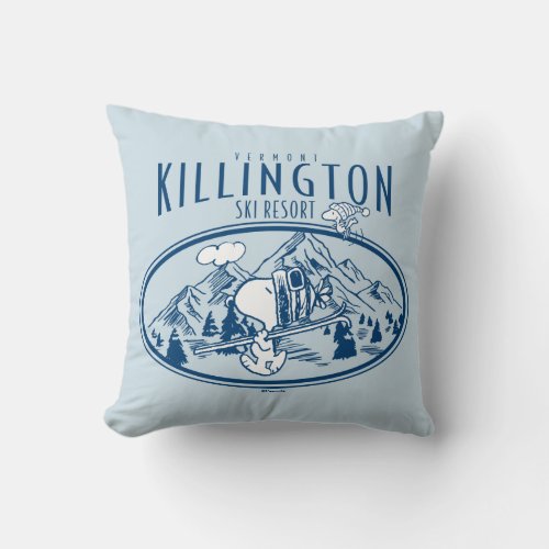 Peanuts  Killington Ski Resort Vermont Throw Pillow