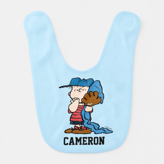 Peanuts | Linus In His Baseball Gear Baby Bib (Front)