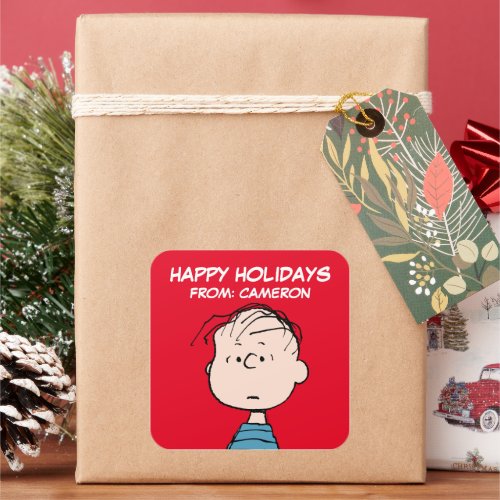 Peanuts  Linus Portrait  Happy Holidays Square Sticker