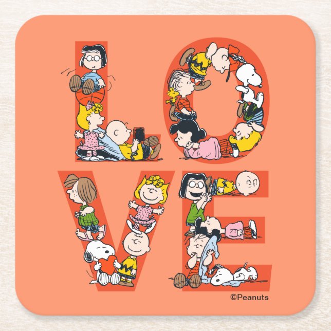 Peanuts - LOVE Square Paper Coaster (Front)