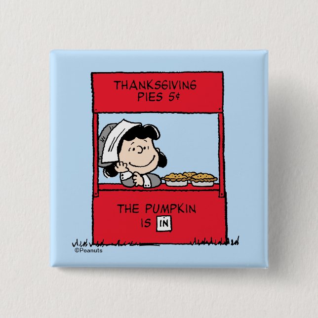 Peanuts | Lucy Pilgrim Pie Stand Button (Front)