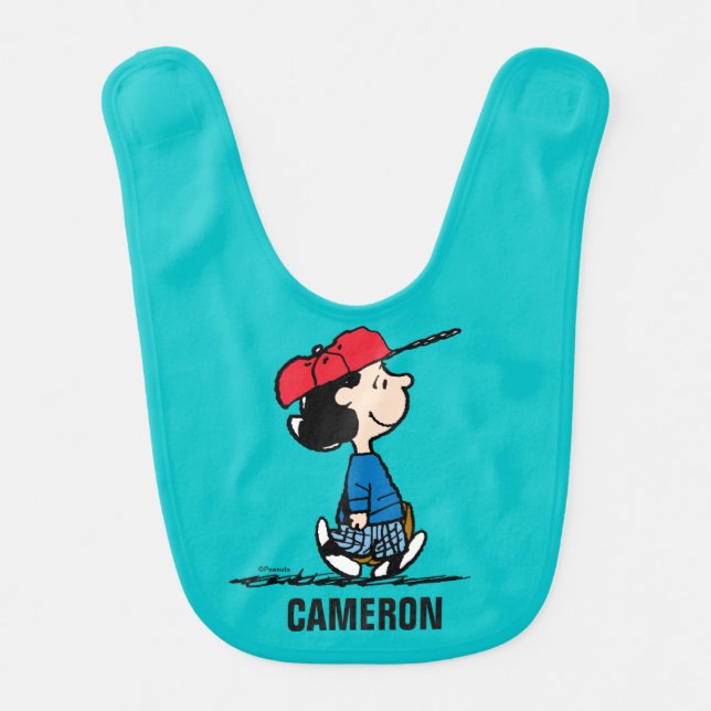 Peanuts | Lucy Playing Baseball Baby Bib (Front)