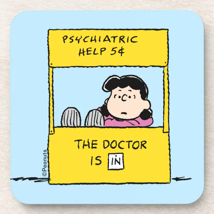 Peanuts | Lucy &amp; the Doctor Is In Beverage Coaster | Zazzle.com