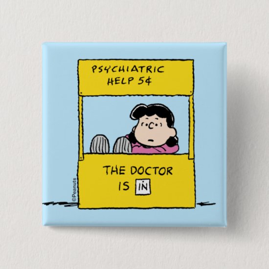 Peanuts | Lucy & the Doctor Is In Button