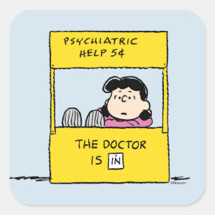 Peanuts   Lucy & the Doctor Is In Square Sticker