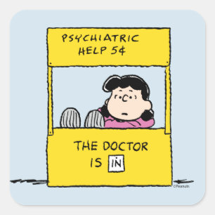 Peanuts   Lucy & the Doctor Is In Square Sticker