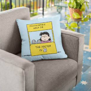 Peanuts   Lucy & the Doctor Is In Throw Pillow