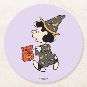 Peanuts Lucy Witch Costume Halloween Round Paper Coaster