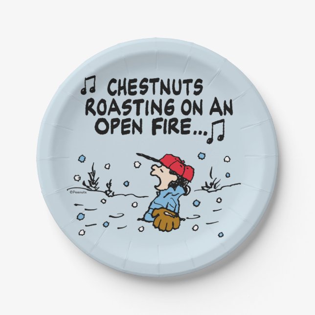 Peanuts | Lucy's Chestnuts Roasting Paper Plates (Front)