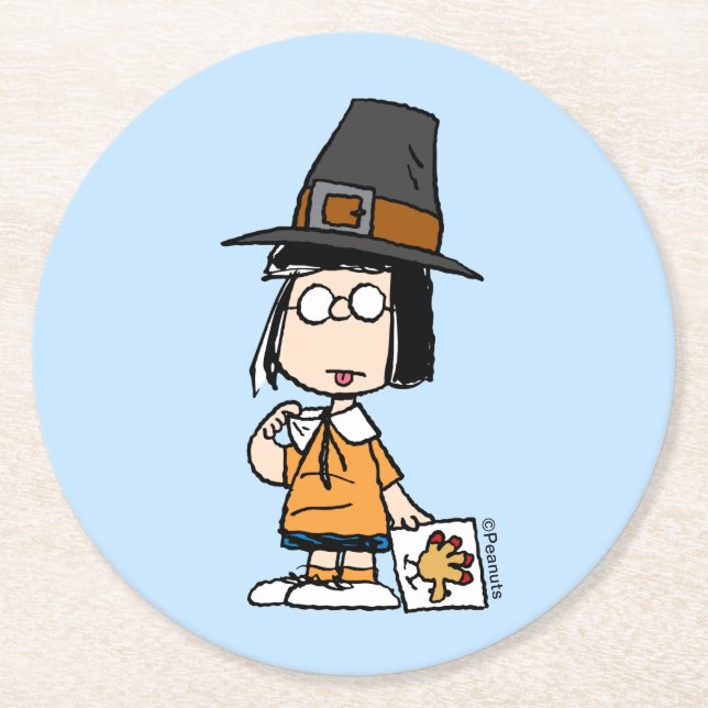 Peanuts | Marcie Pilgrim Round Paper Coaster (Front)