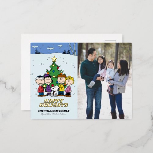 Peanuts Merry Christmas  Add Your Photo  Name Foil Holiday Postcard