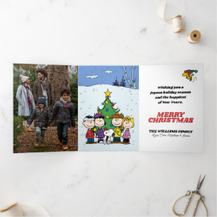 Peanuts Merry Christmas   Add Your Photo & Name Tri-Fold Holiday Card