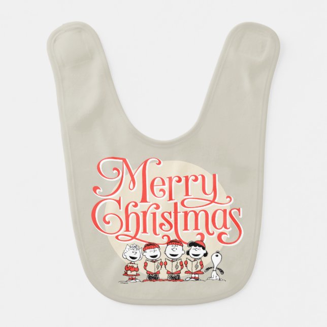 Peanuts | Merry Christmas Holiday Choir Baby Bib (Front)
