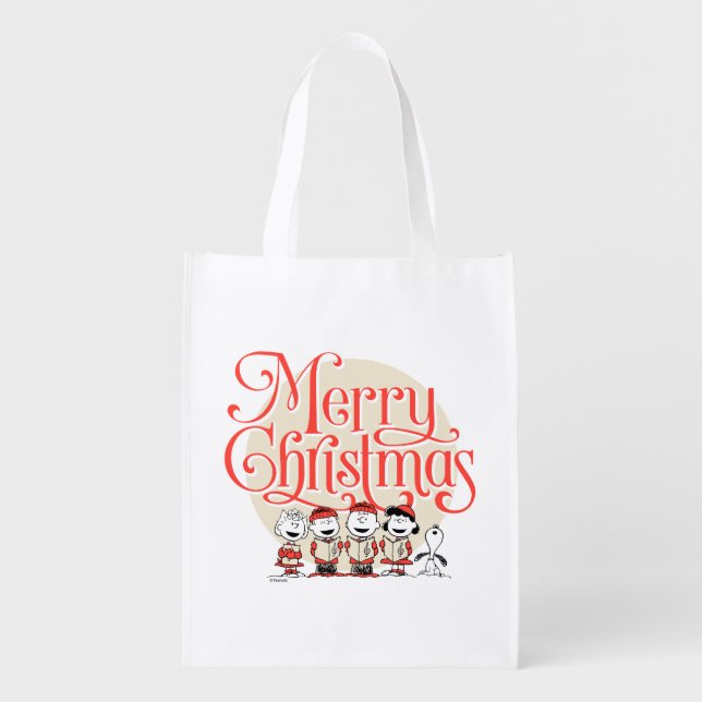 Peanuts | Merry Christmas Holiday Choir Grocery Bag (Front)