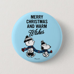 Peanuts Merry Christmas Snoopy & Charlie Brown Button