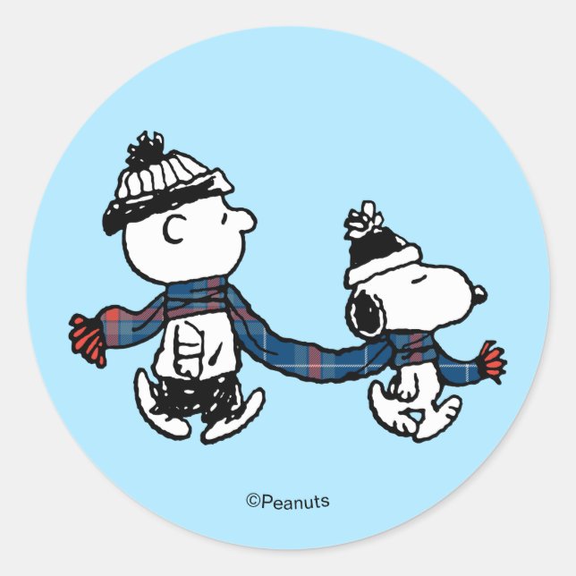 Peanuts | Merry Christmas Snoopy & Charlie Brown Classic Round Sticker (Front)