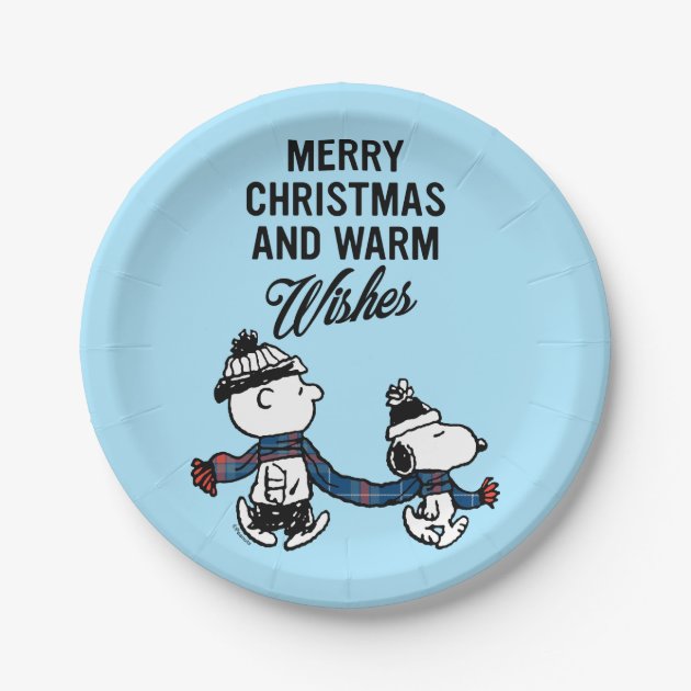 Peanuts | Merry Christmas Snoopy & Charlie Brown Paper Plates | Zazzle