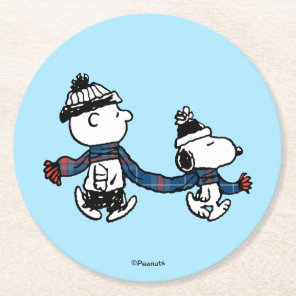 Peanuts | Merry Christmas Snoopy & Charlie Brown Round Paper Coaster