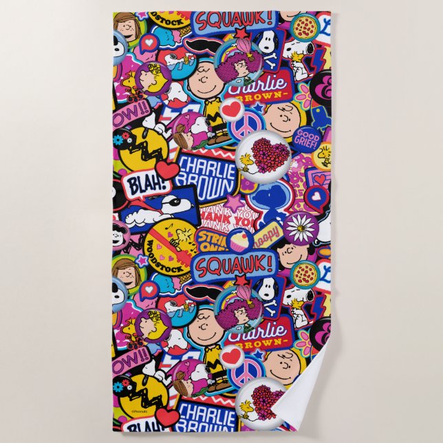 Peanuts | Mixtape Patch Pattern Beach Towel (Front)