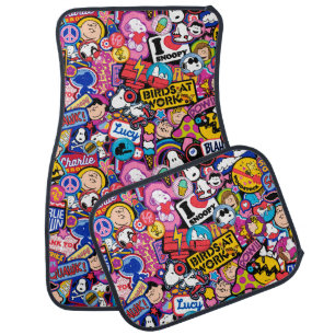 Peanuts Mixtape Patch Pattern Car Floor Mat