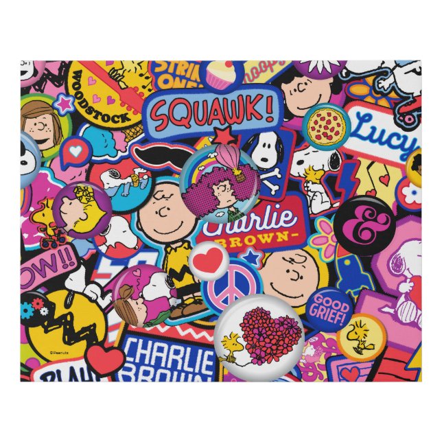 Peanuts | Mixtape Patch Pattern Faux Canvas Print (Front)