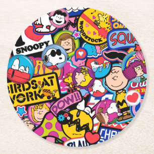Peanuts   Mixtape Patch Pattern Round Paper Coaster