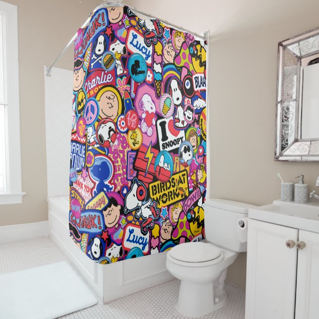 Peanuts | Mixtape Patch Pattern Shower Curtain (In Situ)