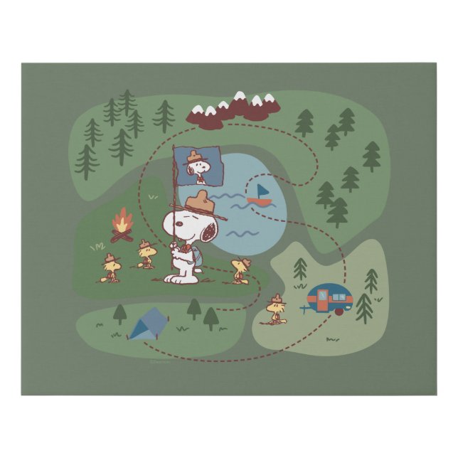 Peanuts | Nestled in the Mountains Campsite Faux Canvas Print (Front)