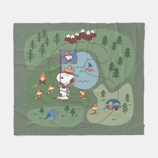 Peanuts | Nestled in the Mountains Campsite Fleece Blanket (Front (Horizontal))
