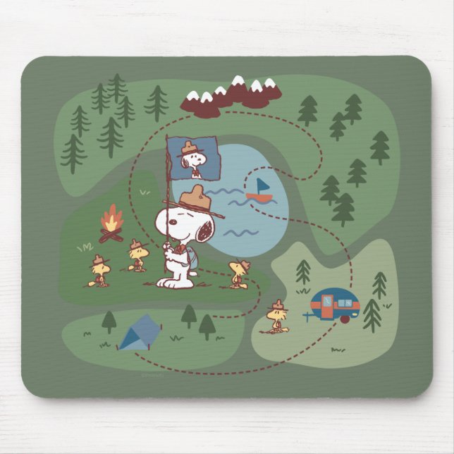 Peanuts | Nestled in the Mountains Campsite Mouse Pad (Front)