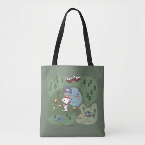Peanuts  Nestled in the Mountains Campsite Tote Bag