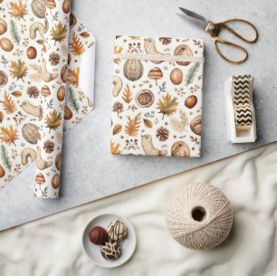 Peanuts Nuts and Walnuts Fall Leaves Thanksgiving Wrapping Paper