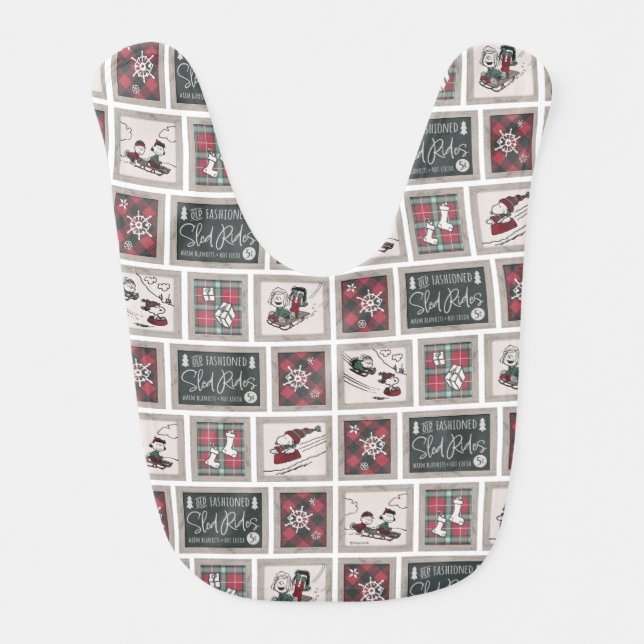 Peanuts | Old Fashioned Sleigh Rides Pattern Baby Bib (Front)