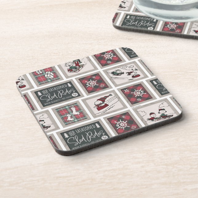 Peanuts | Old Fashioned Sleigh Rides Pattern Beverage Coaster (Left Side)