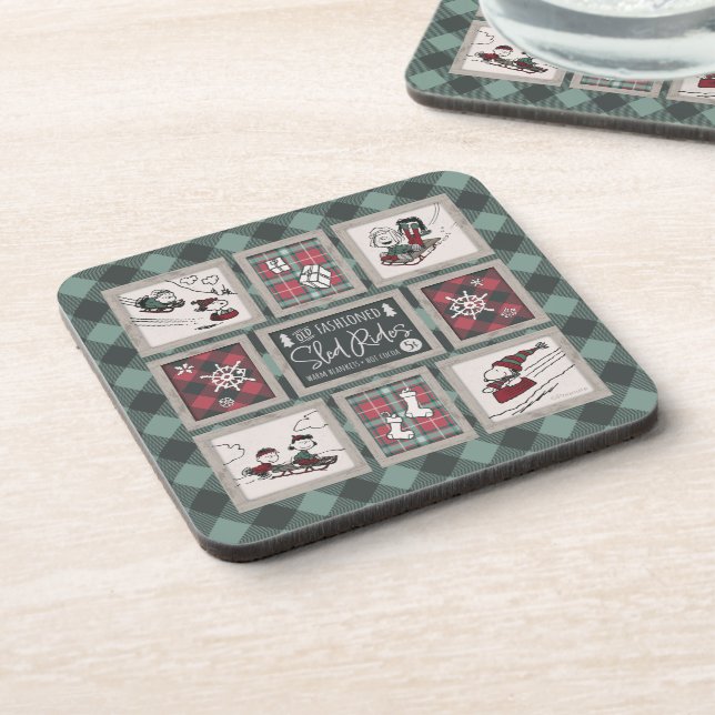 Peanuts | Old Fashioned Sleigh Rides Pattern Beverage Coaster (Left Side)