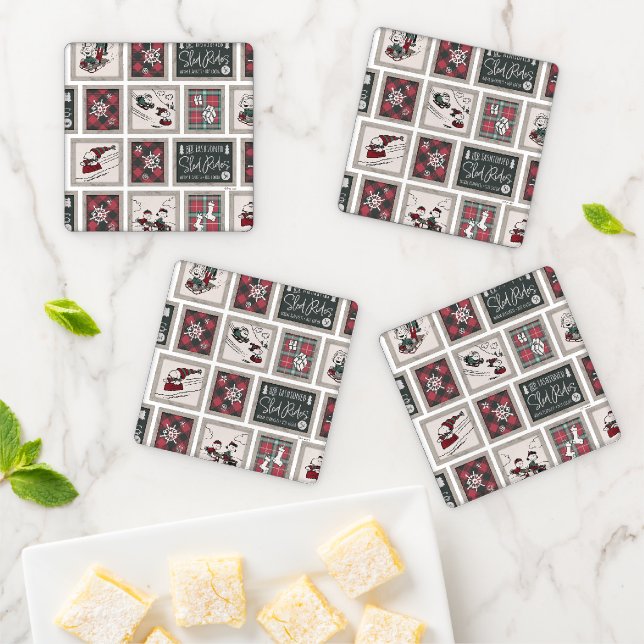 Peanuts | Old Fashioned Sleigh Rides Pattern Coaster Set (In Situ)