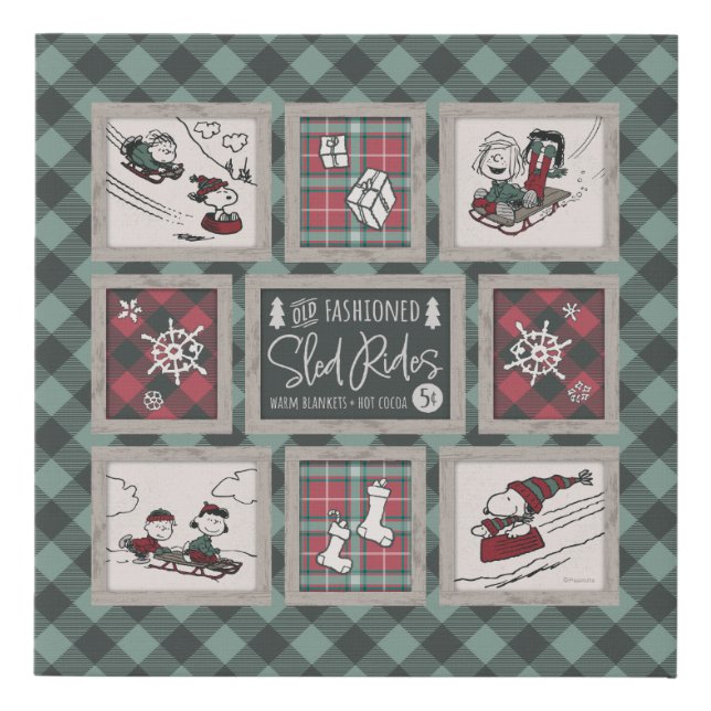 Peanuts | Old Fashioned Sleigh Rides Pattern Faux Canvas Print (Front)