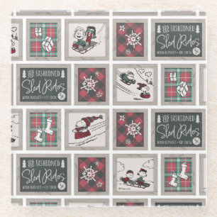 Peanuts Old Fashioned Sleigh Rides Pattern Glass Coaster
