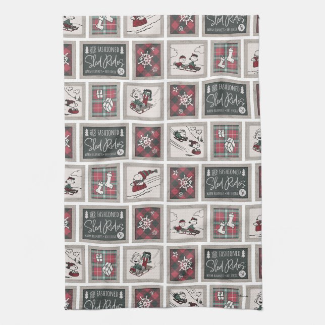 Peanuts | Old Fashioned Sleigh Rides Pattern Kitchen Towel (Vertical)