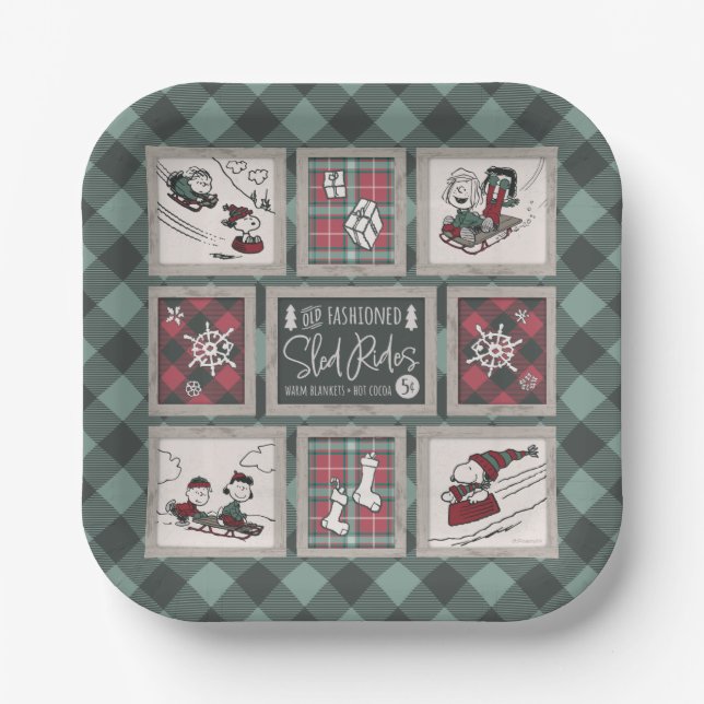 Peanuts | Old Fashioned Sleigh Rides Pattern Paper Plates (Front)