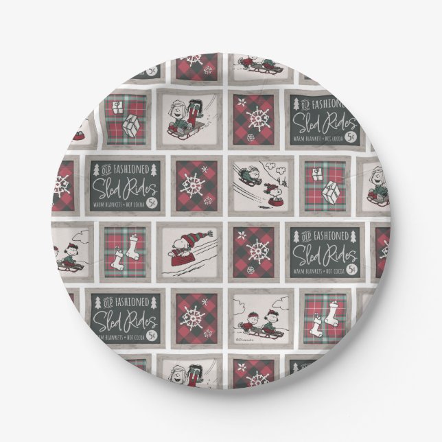 Peanuts | Old Fashioned Sleigh Rides Pattern Paper Plates (Front)