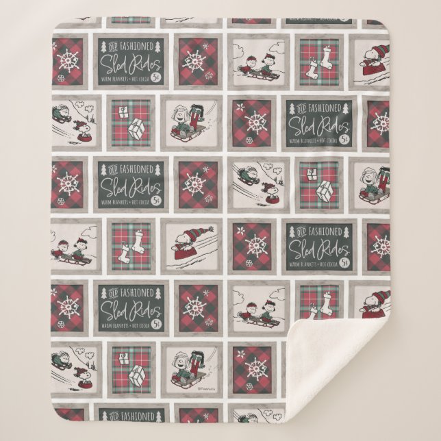 Peanuts | Old Fashioned Sleigh Rides Pattern Sherpa Blanket (Front)