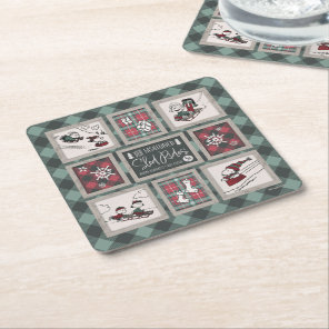 Peanuts | Old Fashioned Sleigh Rides Pattern Square Paper Coaster