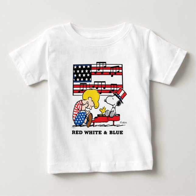 Peanuts | Patriotic Schroeder, Woodstock & Snoopy Baby T-Shirt (Front)