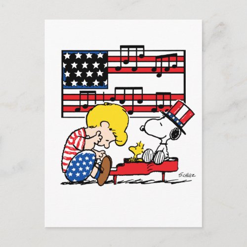 Peanuts  Patriotic Schroeder Woodstock  Snoopy Postcard