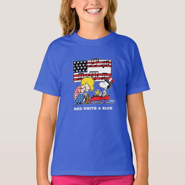 Peanuts | Patriotic Schroeder, Woodstock & Snoopy T-Shirt (Front)