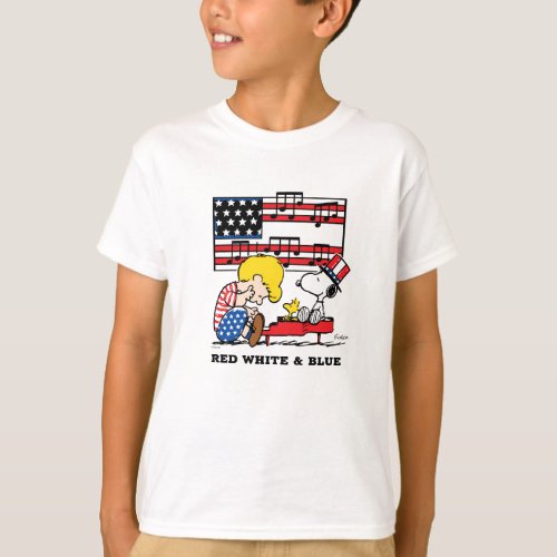Peanuts  Patriotic Schroeder Woodstock  Snoopy T_Shirt